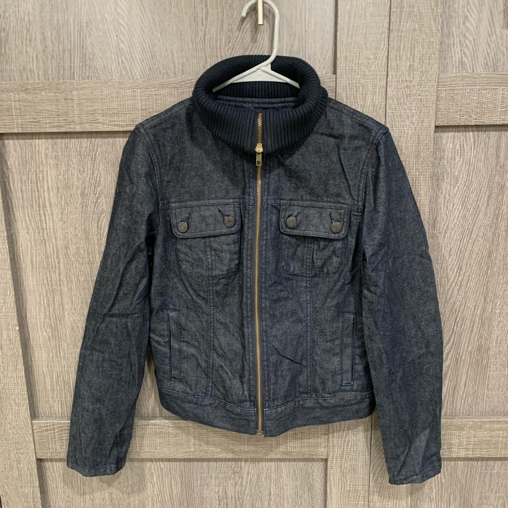 Talbots Dark Blue Denim Jacket with Rib Knit Collar